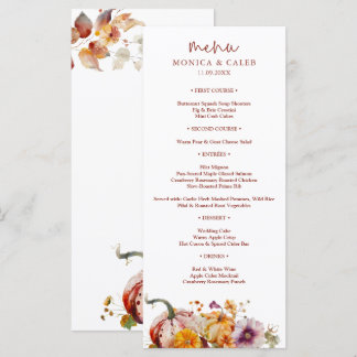 Watercolor Botanical Pumpkins Cozy Wedding Menu