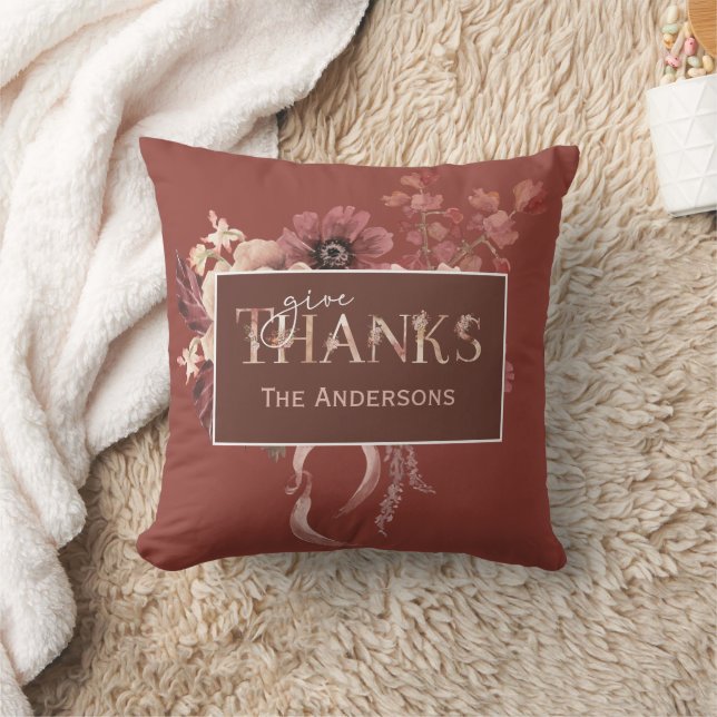 Watercolor Botanical Pumpkins Thanksgiving Throw Pillow (Blanket)