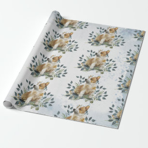 Watercolor Botanical Puppy Dog Wrapping Paper