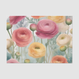 Watercolor Botanical Ranunculus Floral Pattern Tissue Paper
