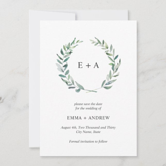 Watercolor Botanical Rustic Save the Date Card (Front)