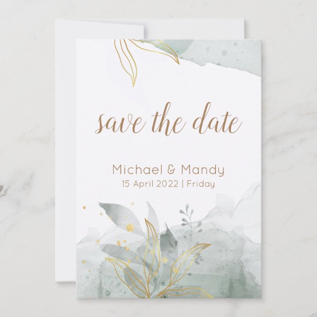 Watercolor botanical Save the Date Invitation (Front)