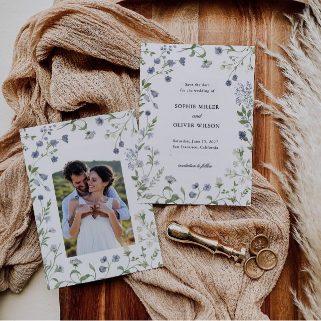 Watercolor Botanical Save the Date - Photo Option (Creator Uploaded)