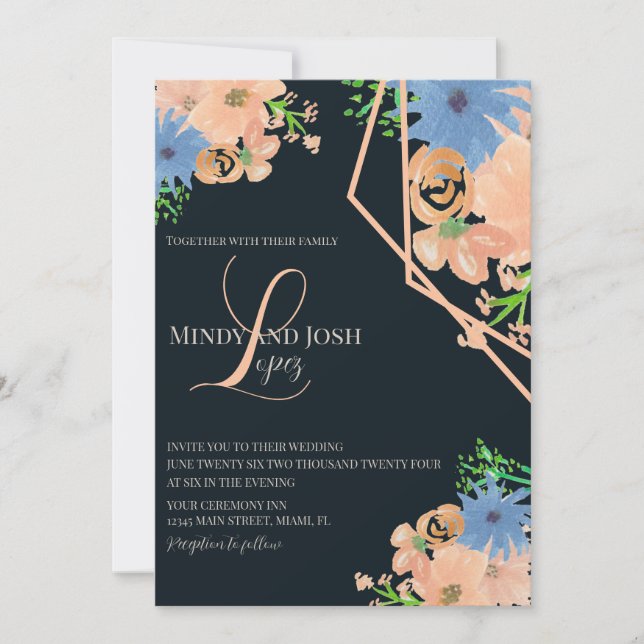 Watercolor Botanical Script Monogrammed Wedding Invitation (Front)