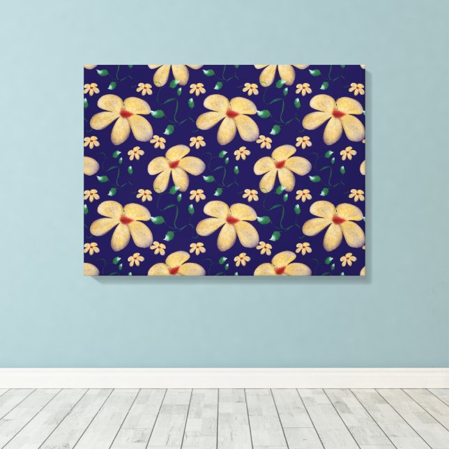 Watercolor Botanical Seamless Pattern   Canvas Print (Insitu(Wood Floor))