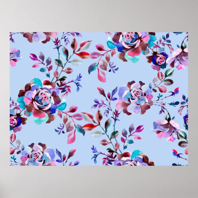 Watercolor botanical seamless pattern. Hand drawn  Poster (Front)