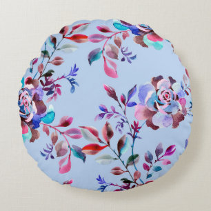 Watercolor botanical seamless pattern. Hand drawn Round Pillow