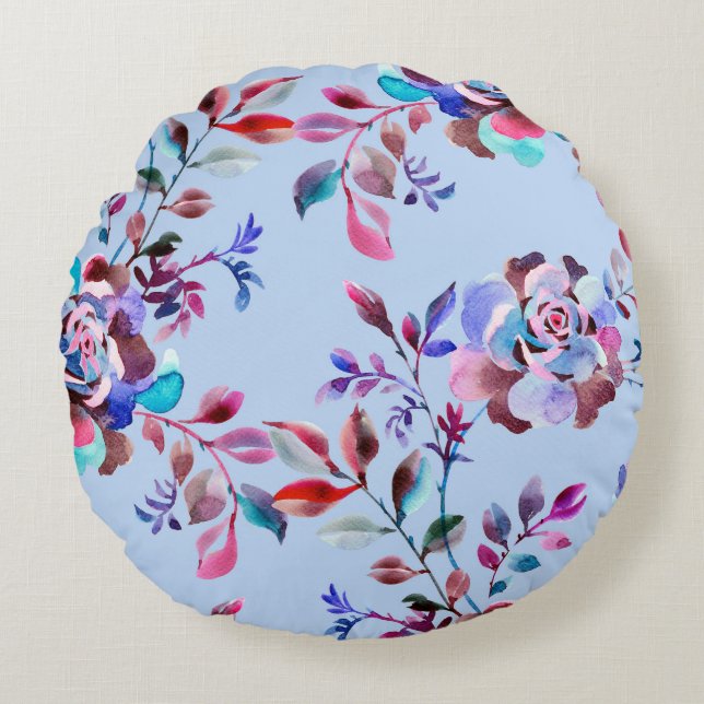 Watercolor botanical seamless pattern. Hand drawn  Round Pillow (Front)