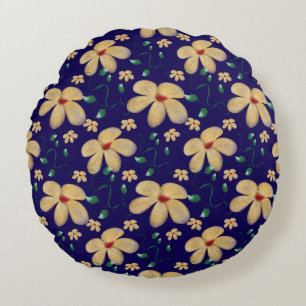Watercolor Botanical Seamless Pattern Round Pillow