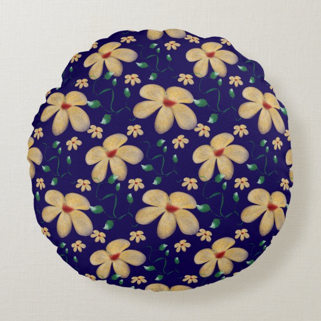 Watercolor Botanical Seamless Pattern   Round Pillow (Front)