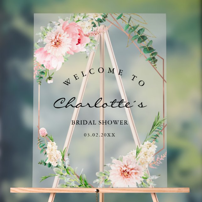 Watercolor Botanical Spring Geometric Bridal  Acrylic Sign (Neutral)