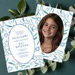 Watercolor Botanical Star Bar Bat Mitzvah Photo Invitation<br><div class="desc">Perfect card to announce a bat mitzvah, bar mitzvah or other Jewish celebration! Hand made watercolor art for you on the front and photo on back side! FULLY CUSTOMIZABLE! Click on “Personalize” above to edit the text and add your own photo. Click "edit using design tool" to adjust the fonts,...</div>