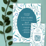 Watercolor Botanical Star David Bar Bat Mitzvah QR Enclosure Card<br><div class="desc">Perfect enclosure card to announce a bat mitzvah, bar mitzvah or other Jewish celebration! Hand made watercolor art for you on the front and back side! FULLY CUSTOMIZABLE! Click on “Personalize” above to edit the text and add your link to the QR code. Click "edit using design tool" to adjust...</div>