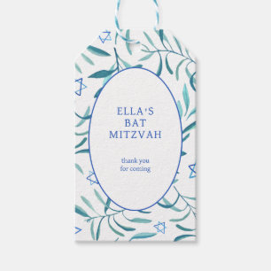 Watercolor Botanical Star of David Bar Bat Mitzvah Gift Tags