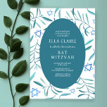 Watercolor Botanical Star of David Bar Bat Mitzvah Invitation<br><div class="desc">Perfect card to announce a bat mitzvah, bar mitzvah or other Jewish celebration! Hand made watercolor art for you on the front and back side! FULLY CUSTOMIZABLE! Click on “Personalize” above to edit the text. Click "edit using design tool" to adjust the fonts, colours and placements and to delete the...</div>