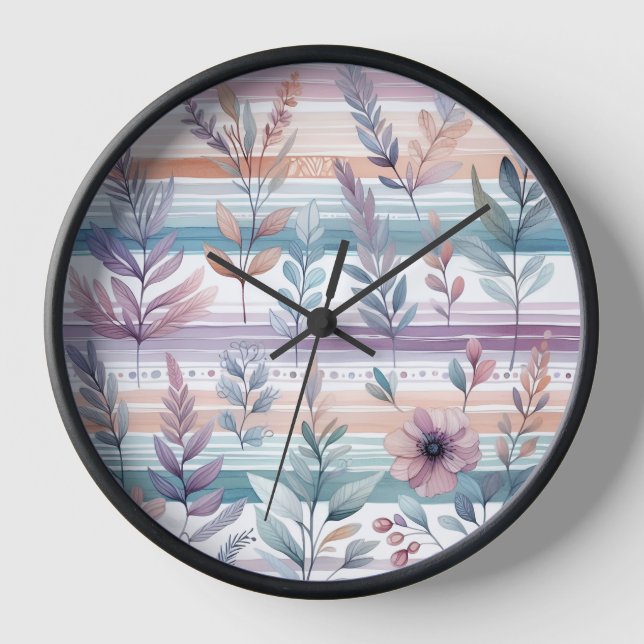 Watercolor Botanical Timepiece  Clock (Front)