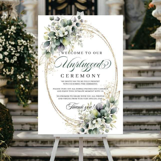 Watercolor Botanical Unplugged Ceremony Wedding   Poster (Watercolor Botanical Unplugged Ceremony Wedding Poster)