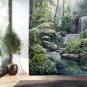 Watercolor Botanical Waterfall Oasis
