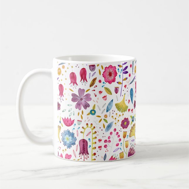 Watercolor Botanical Wildflower Hedgerow Painting Coffee Mug (Left)