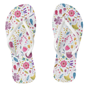Watercolor Botanical Wildflower Hedgerow Painting Flip Flops