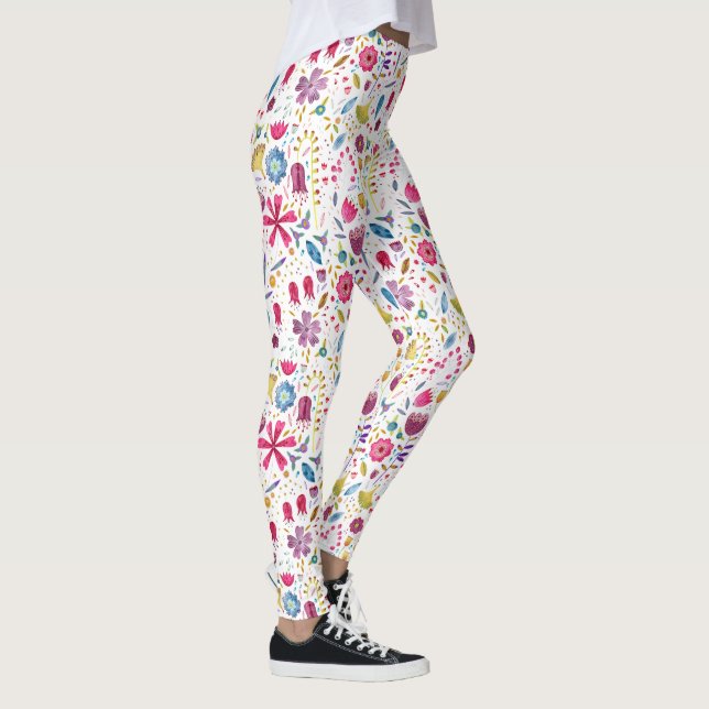 Watercolor Botanical Wildflower Hedgerow Painting Leggings (Right)
