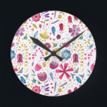 Watercolor Botanical Wildflower Hedgerow Painting Round Clock<br><div class="desc">A modern watercolor painting of flowers and leaves in rich colours scattered on a white background.</div>