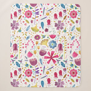 Watercolor Botanical Wildflower Hedgerow Painting Sherpa Blanket