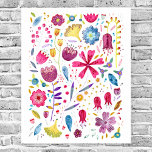 Watercolor Botanical Wildflower Poster<br><div class="desc">A modern watercolor painting of flowers and leaves in rich colours scattered on a white background.  Original art by Nic Squirrell.</div>