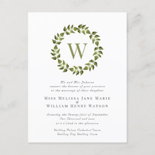Watercolor Botanical Wreath Green Leaf Wedding Invitation Postcard