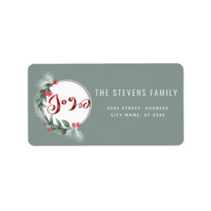 Watercolor  botanical wreath script joy winter label