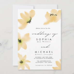 Watercolor Botanical Yellow Flowers Wedding Invitation