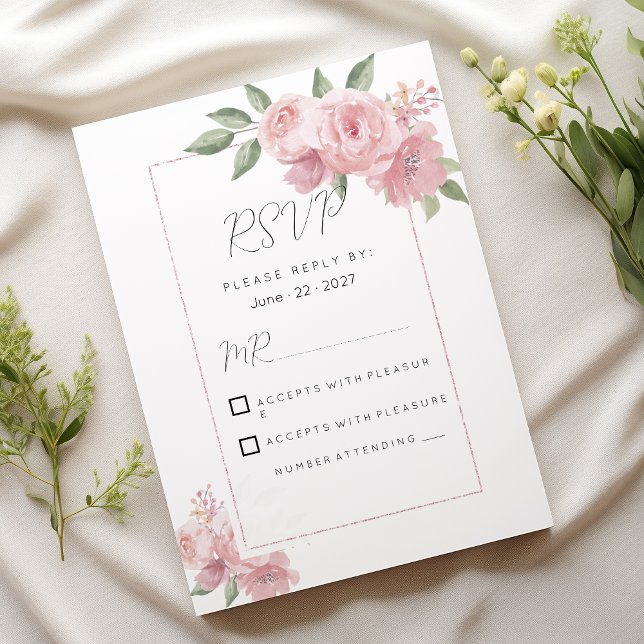 Watercolor botanicals pastel pink floral RSVP Invitation (Watercolor botanicals pastel pink floral RSVP )