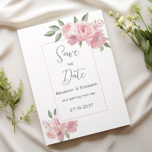 Watercolor botanicals pink flowers Save the Date Invitation