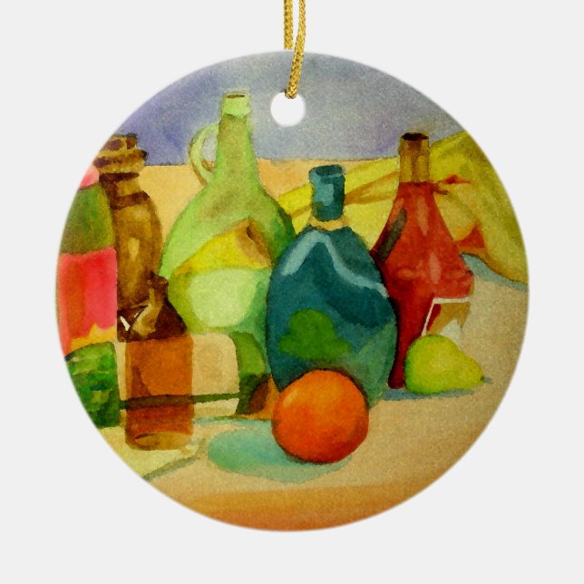Watercolor Bottles Ceramic Ornament (Front)