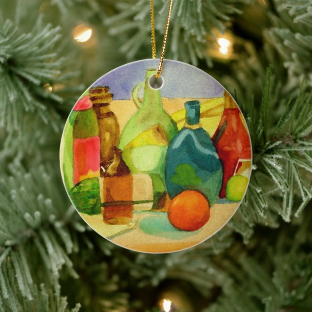 Watercolor Bottles Ceramic Ornament (Tree)