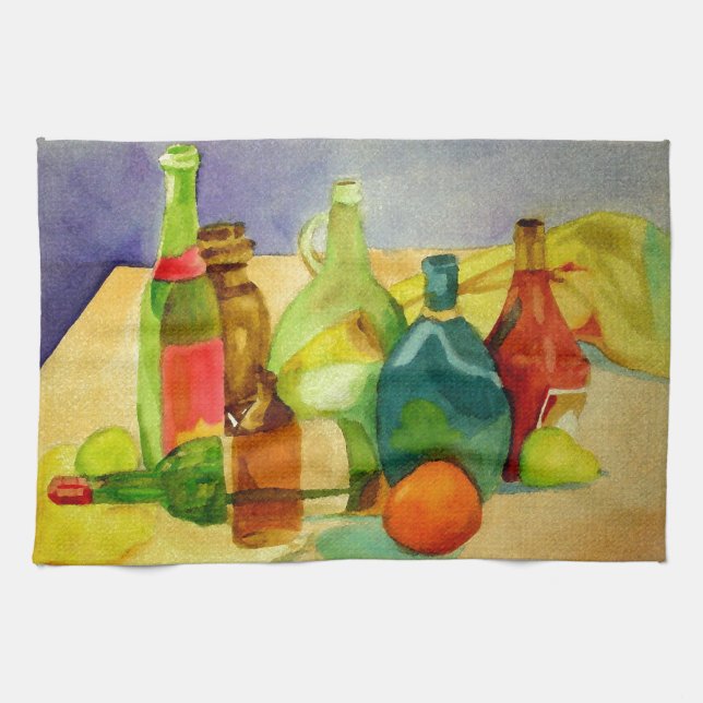 Watercolor Bottles Kitchen Towel (Horizontal)
