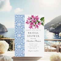 Watercolor Bougainvillea Blue tiles Bridal Shower