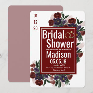 Watercolor Bouquet Botany Burgundy Bridal Shower Invitation