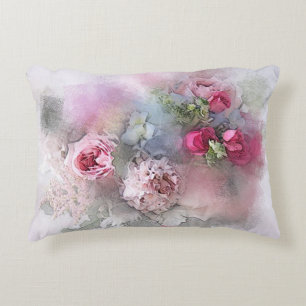 Watercolor Bouquet Floral Roses Flowers Template Accent Pillow