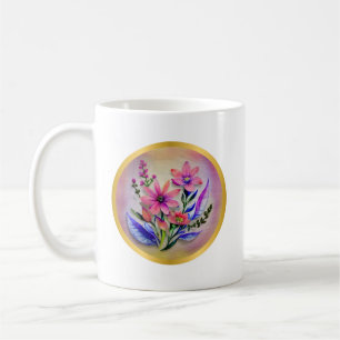 Watercolor Bouquet Flowers, Colourful Background Coffee Mug