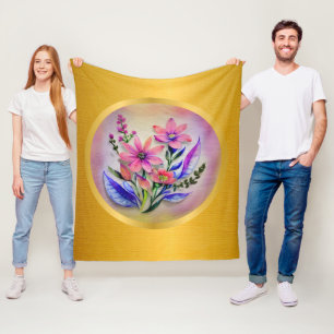 Watercolor Bouquet Flowers, Colourful Background   Fleece Blanket