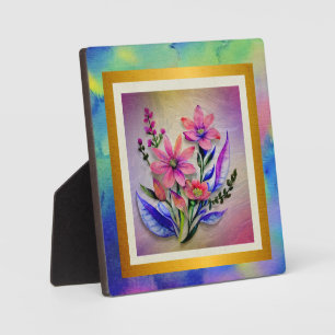 Watercolor Bouquet Flowers, Colourful Background Plaque