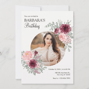 Watercolor bouquet flowers PHOTO birthday  Invitat Invitation
