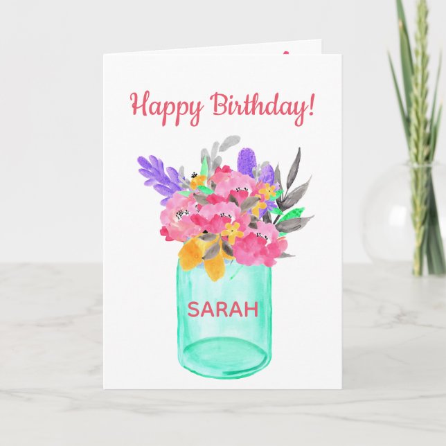 Watercolor Bouquet in a Jar. Card (Front)