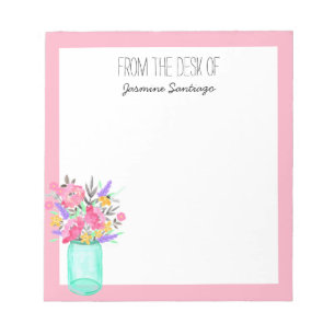 Watercolor Bouquet Mason Jar Flowers Personalized Notepad