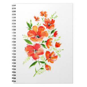 Watercolor bouquet of ornamental poppy flowers notebook