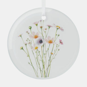 Watercolor bouquet of wildflowers glass ornament