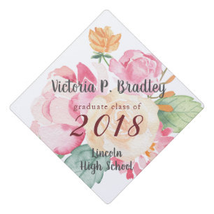 Watercolor Bouquet on White - Custom Graduation Cap Topper