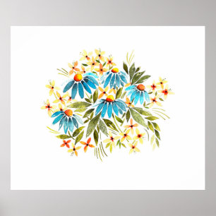 Watercolor bouquet, tender daisies, small leaves a poster