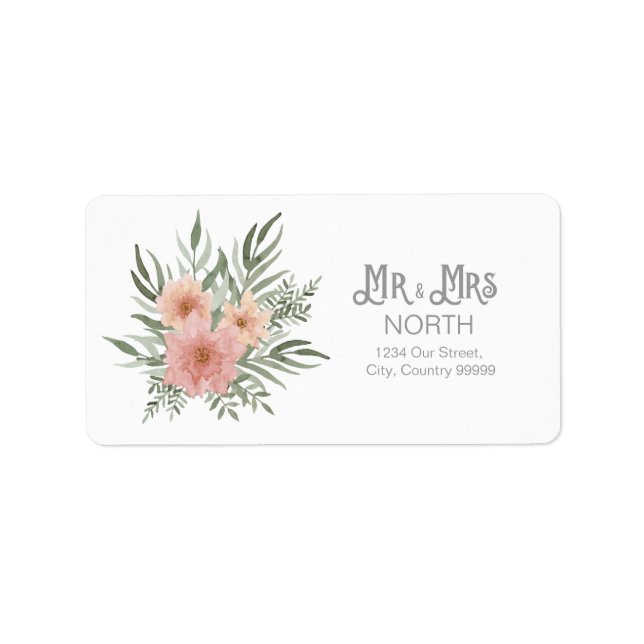 Watercolor Bouquet Wedding Mr and Mrs Blush ID654 Label (Front)